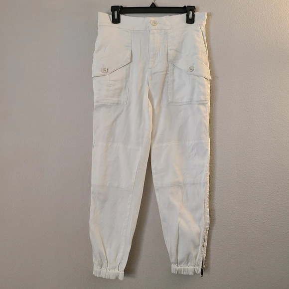 James Perse White Linen Blend Zip Ankle Jogger Pants - Picture 1 of 7